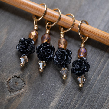 Ebony Stone Roses | Handmade Stitch Markers