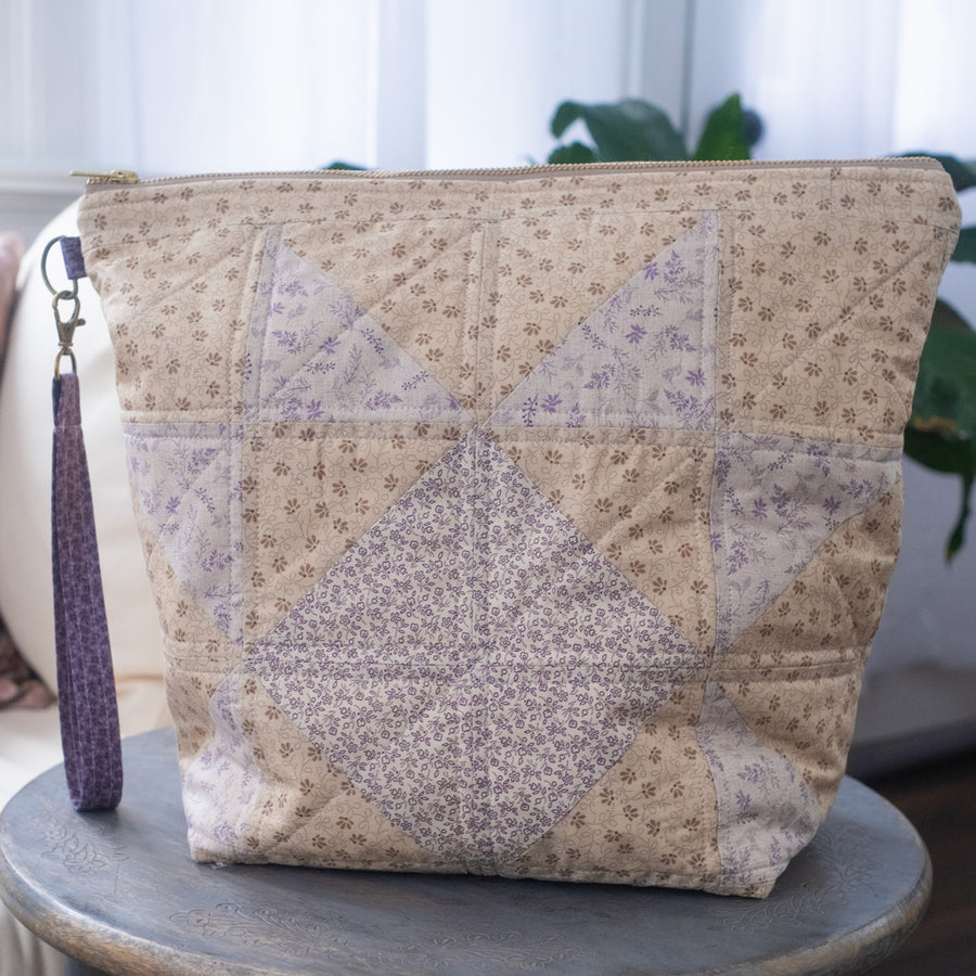 Quilted Project Bag, Cream, ZIPPER PROJECT BAG